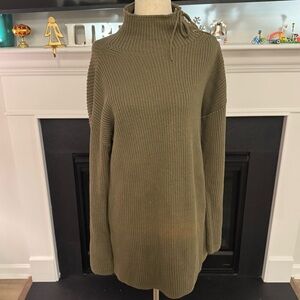 🫒 J.Crew Chunky Knit Lace-Up Shoulder Sweater Dress — Olive Green (Size S) 🫒